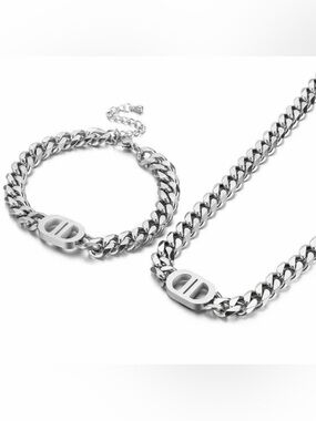 Silver Cuban Link Chain Necklace and Bracelet Set – Chunky Unisex Jewelry